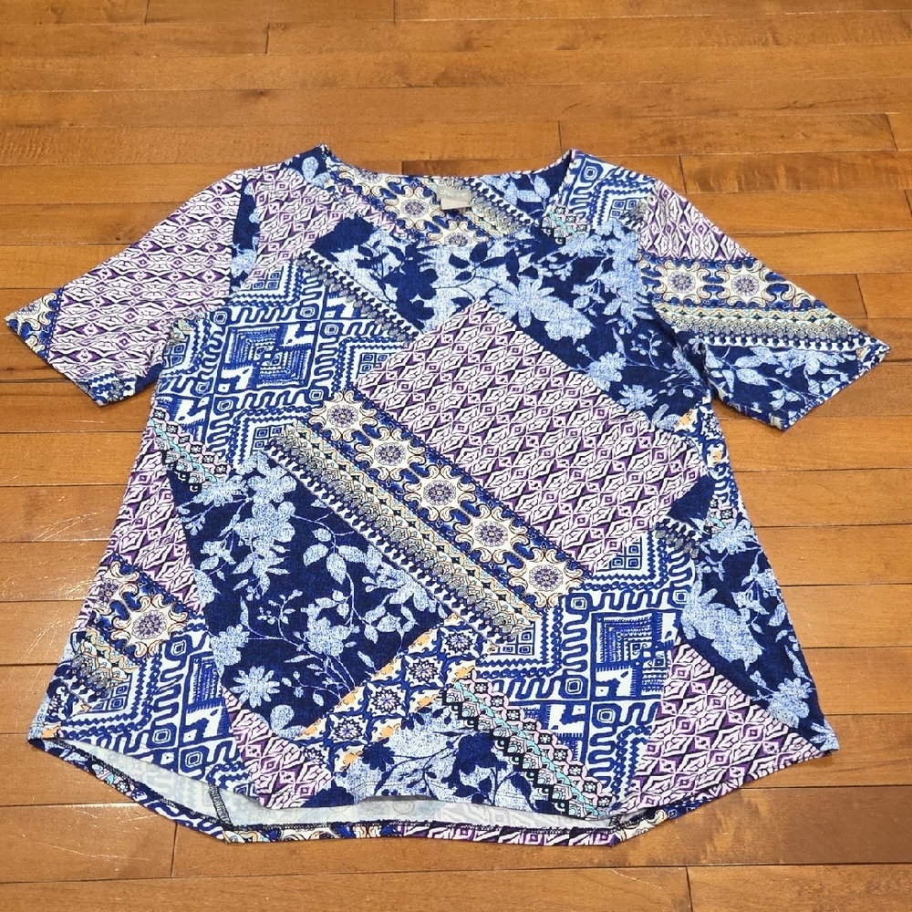 Chico's Multicolor Geometric Short Sleeve Top